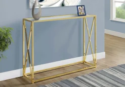 Table d'appoint - 42"L/ métal or avec verre trempé - Monarch