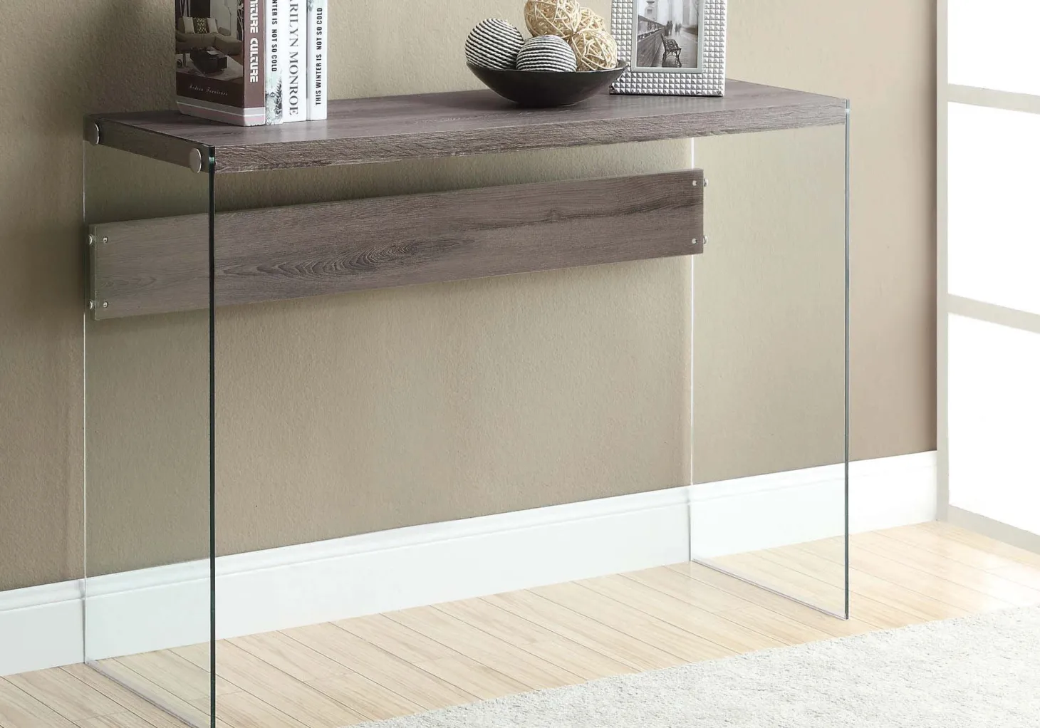 Table d'appoint - 44"L, taupe foncé, verre trempé - Monarch