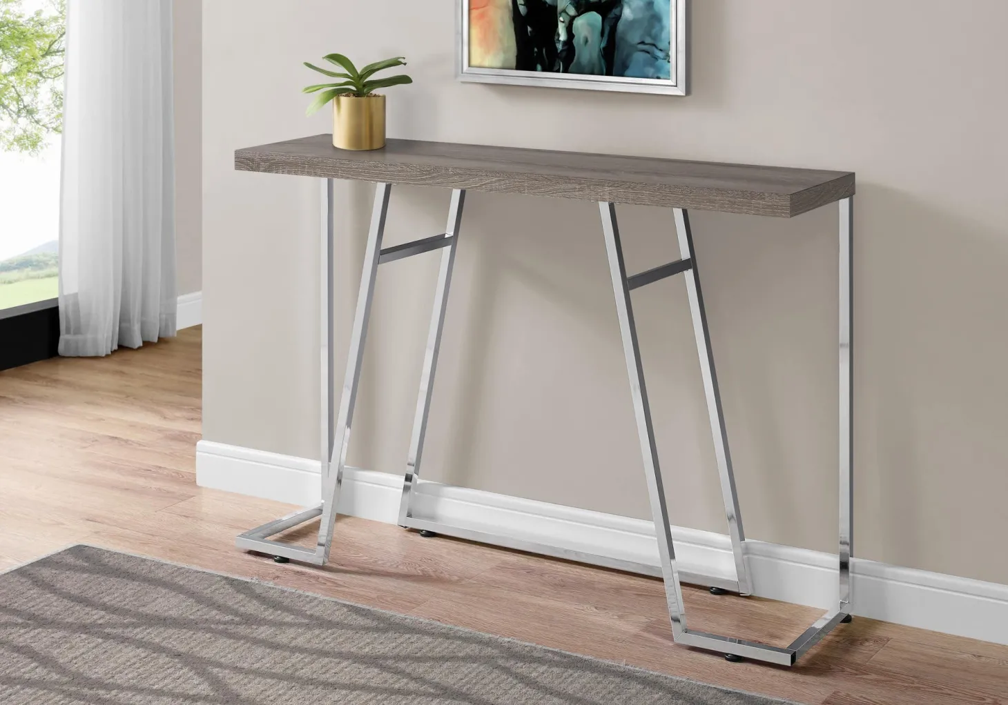 Table d'appoint - 48"L, taupe foncé, métal chrome - Monarch