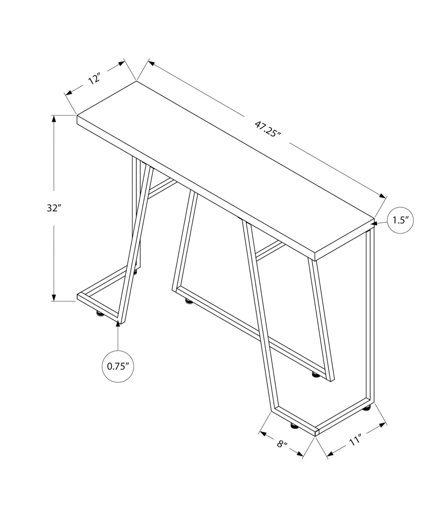 Table d'appoint - 48"L, taupe foncé, métal chrome - Monarch