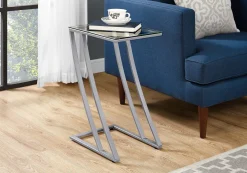 Table d'appoint - métal argent avec verre trempé - Monarch