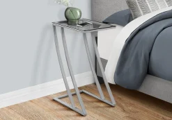 Table d'appoint - métal argent avec verre trempé - Monarch