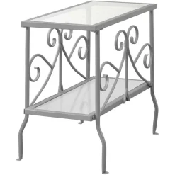 Table d'appoint - métal argent avec verre trempé - Monarch