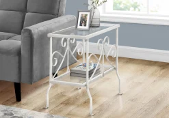 Table d'appoint - métal blanc avec verre trempé - Monarch
