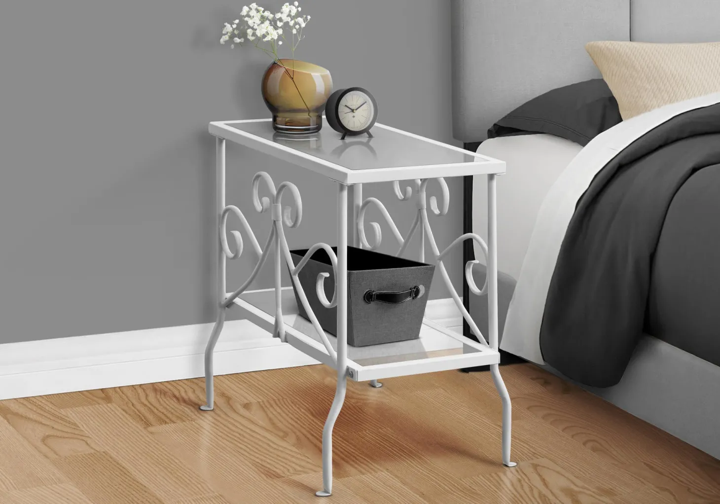 Table d'appoint - métal blanc avec verre trempé - Monarch
