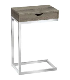 Table d'appoint - métal chrome, taupe foncé et tiroir - Monarch
