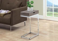 Table d'appoint - métal chrome, taupe foncé et tiroir - Monarch