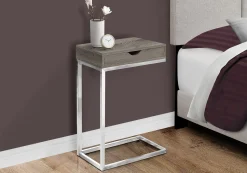 Table d'appoint - métal chrome, taupe foncé et tiroir - Monarch