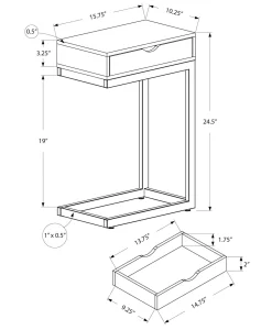 Table d'appoint - métal chrome, taupe foncé et tiroir - Monarch