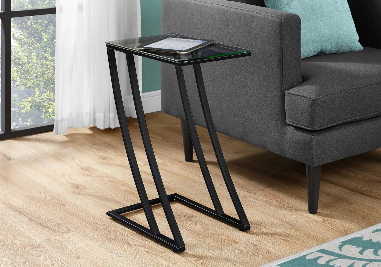 Table d'appoint - métal noir avec verre trempé - Monarch