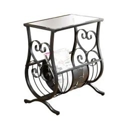Table d'appoint - métal noir satiné avec verre trempé - Monarch