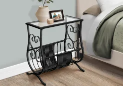 Table d'appoint - métal noir satiné avec verre trempé - Monarch