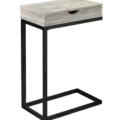 Table d'appoint - métal noir, faux bois gris, tiroir - Monarch