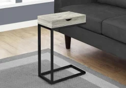 Table d'appoint - métal noir, faux bois gris, tiroir - Monarch