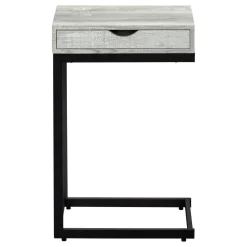 Table d'appoint - métal noir, faux bois gris, tiroir - Monarch