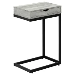 Table d'appoint - métal noir, faux bois gris, tiroir - Monarch