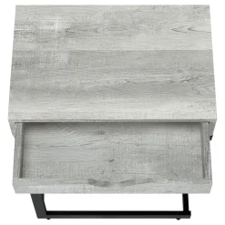 Table d'appoint - métal noir, faux bois gris, tiroir - Monarch