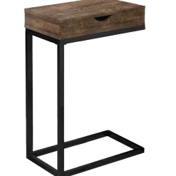 Table d'appoint - métal noir, faux bois brun, tiroir - Monarch