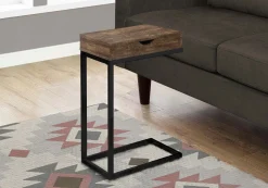 Table d'appoint - métal noir, faux bois brun, tiroir - Monarch