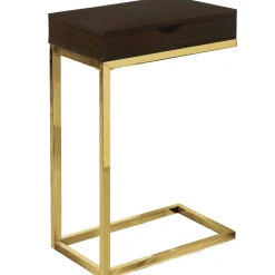 Table d'appoint - métal or, espresso et tiroir - Monarch