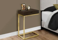 Table d'appoint - métal or, espresso et tiroir - Monarch