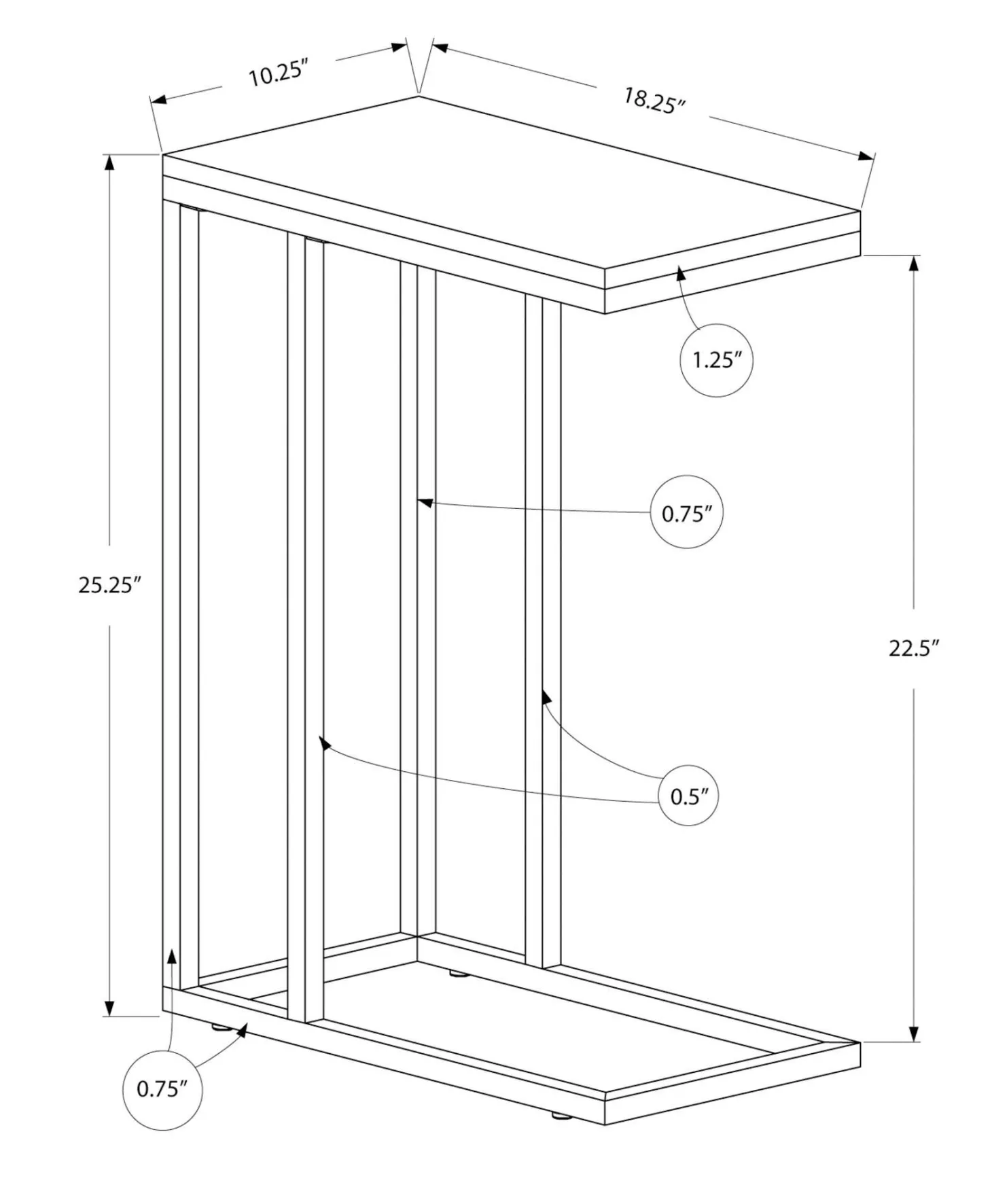 Table d'appoint - taupe foncé avec chrome - Monarch