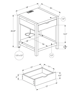 Table d'appoint avec rangement, prise électrique et ports usb - Monarch