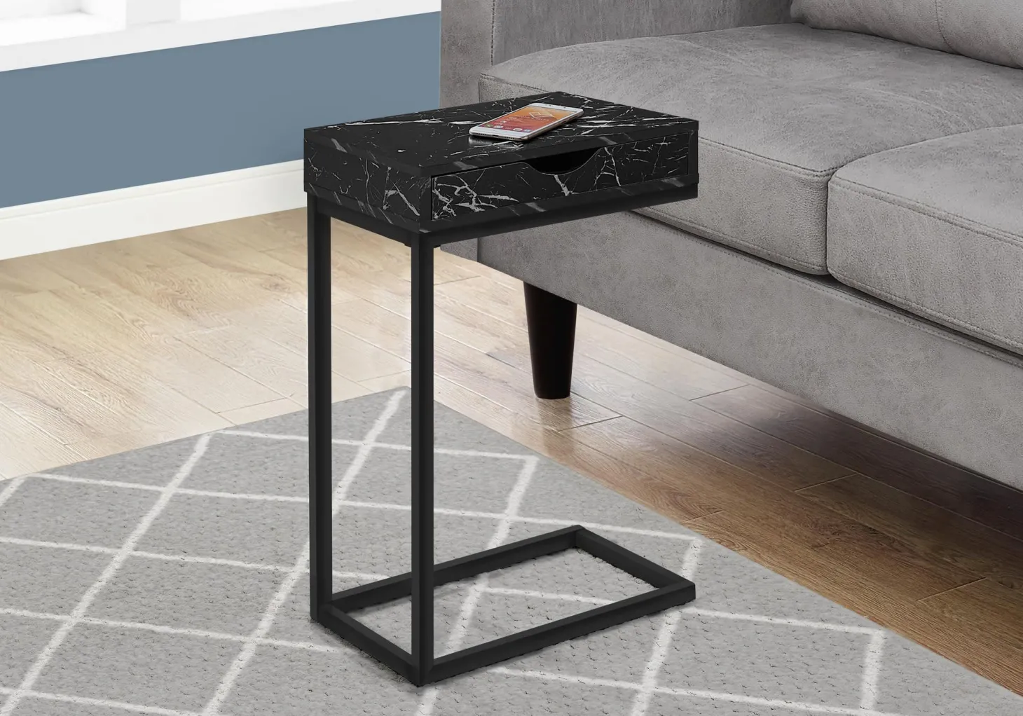 Table d'appoint en forme de c - 1 tiroir de rangement traversant, rectangula - Monarch