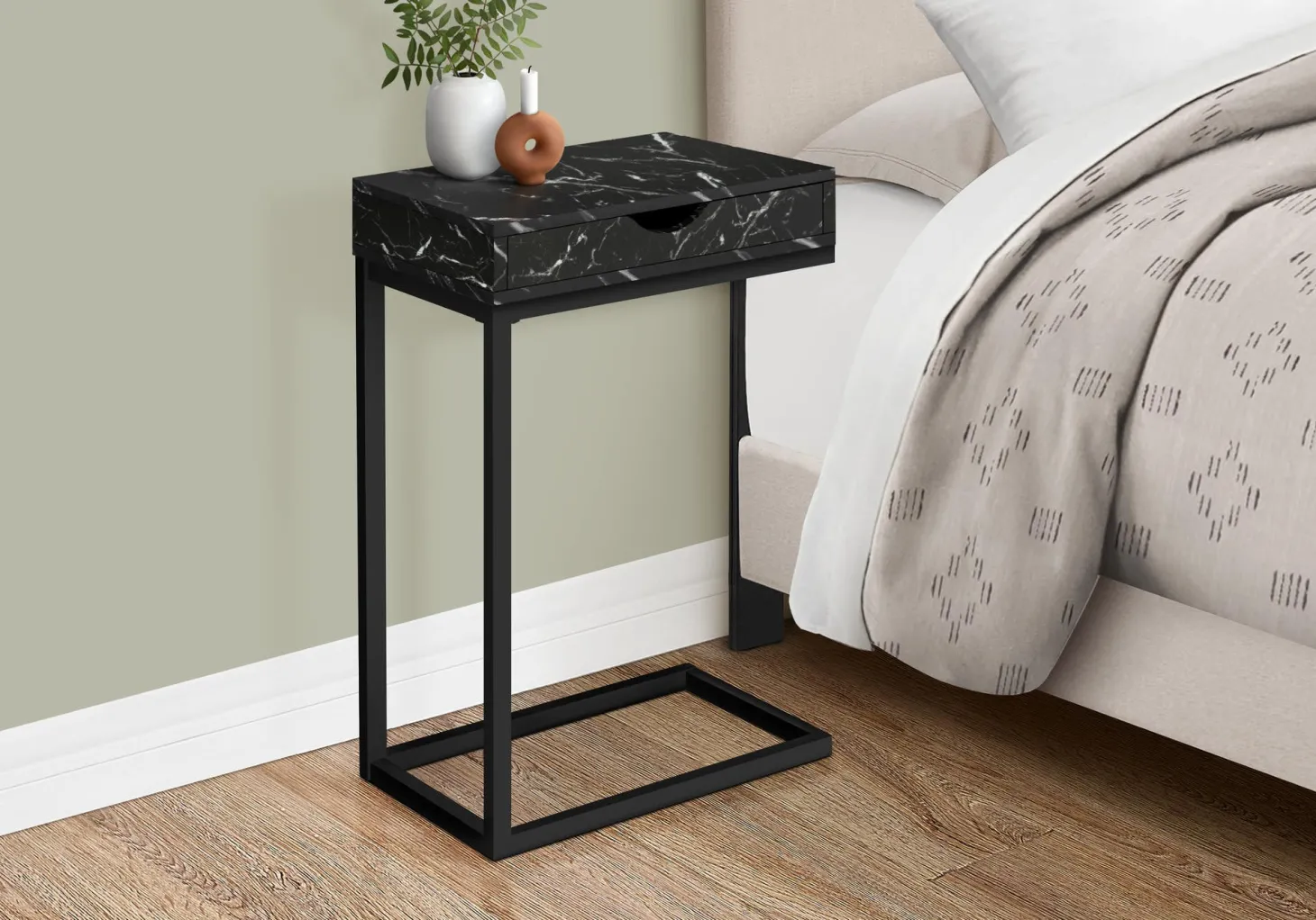 Table d'appoint en forme de c - 1 tiroir de rangement traversant, rectangula - Monarch