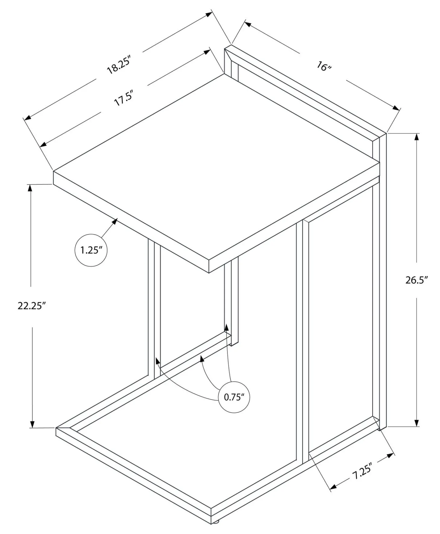Table d'appoint en forme de c - dessus de panneau épais, large, rectangulai - Monarch