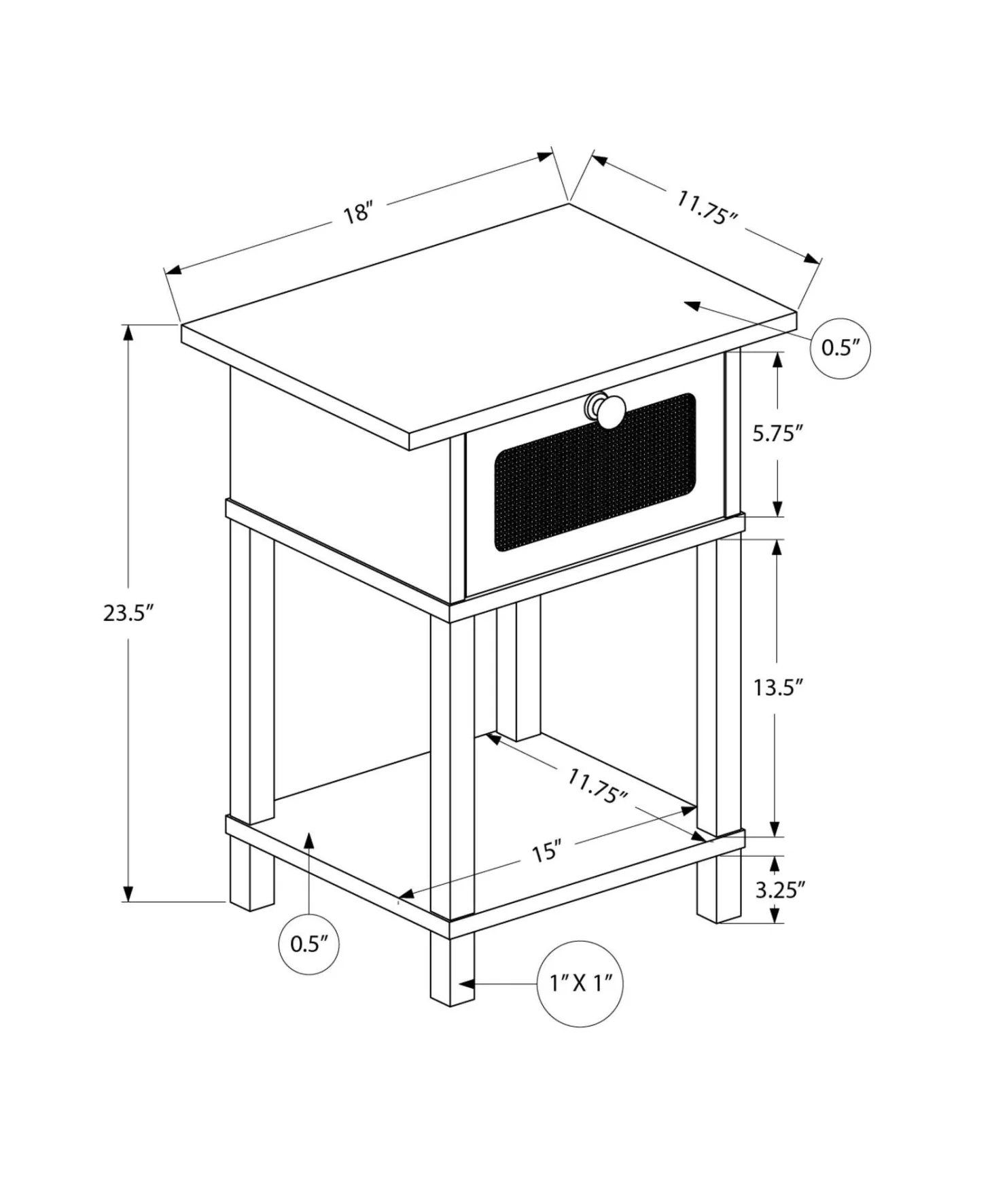 Table d'appoint 24"H avec rangement - Monarch