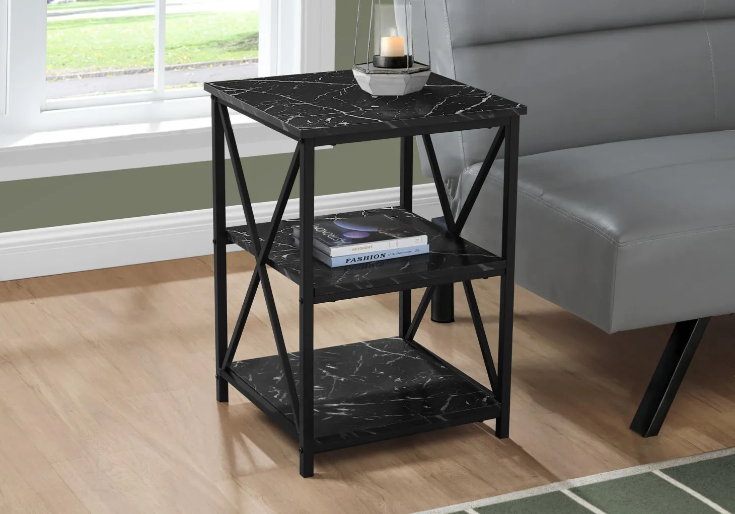 Table d'appoint, table de nuit - 3 niveaux, 2 tablettes, carré - 26"H - fa - Monarch