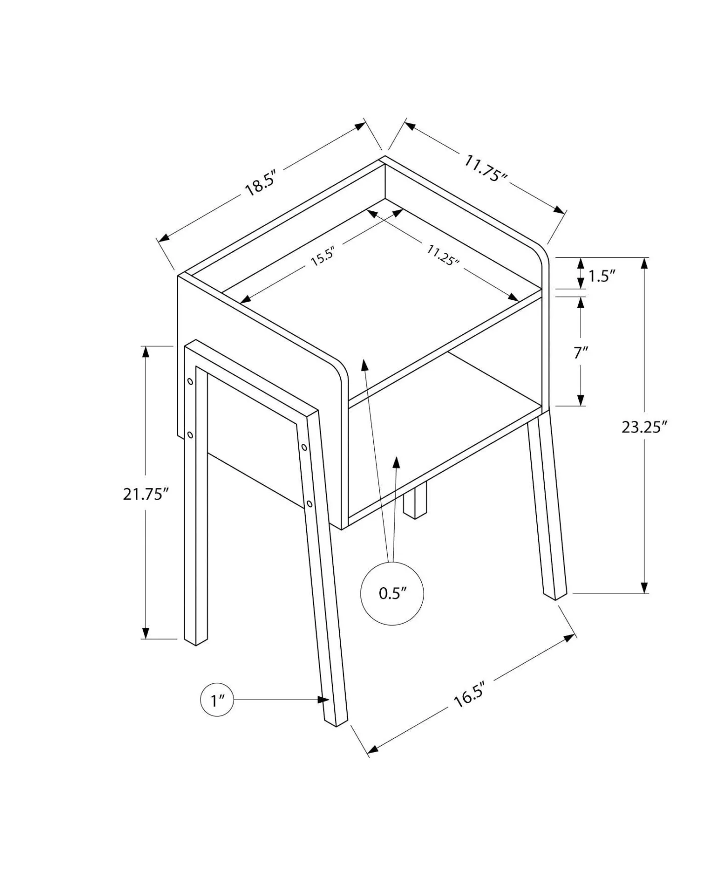 Table d'appoint, table de nuit - dessus de style plateau, 1 compartiment de - Monarch