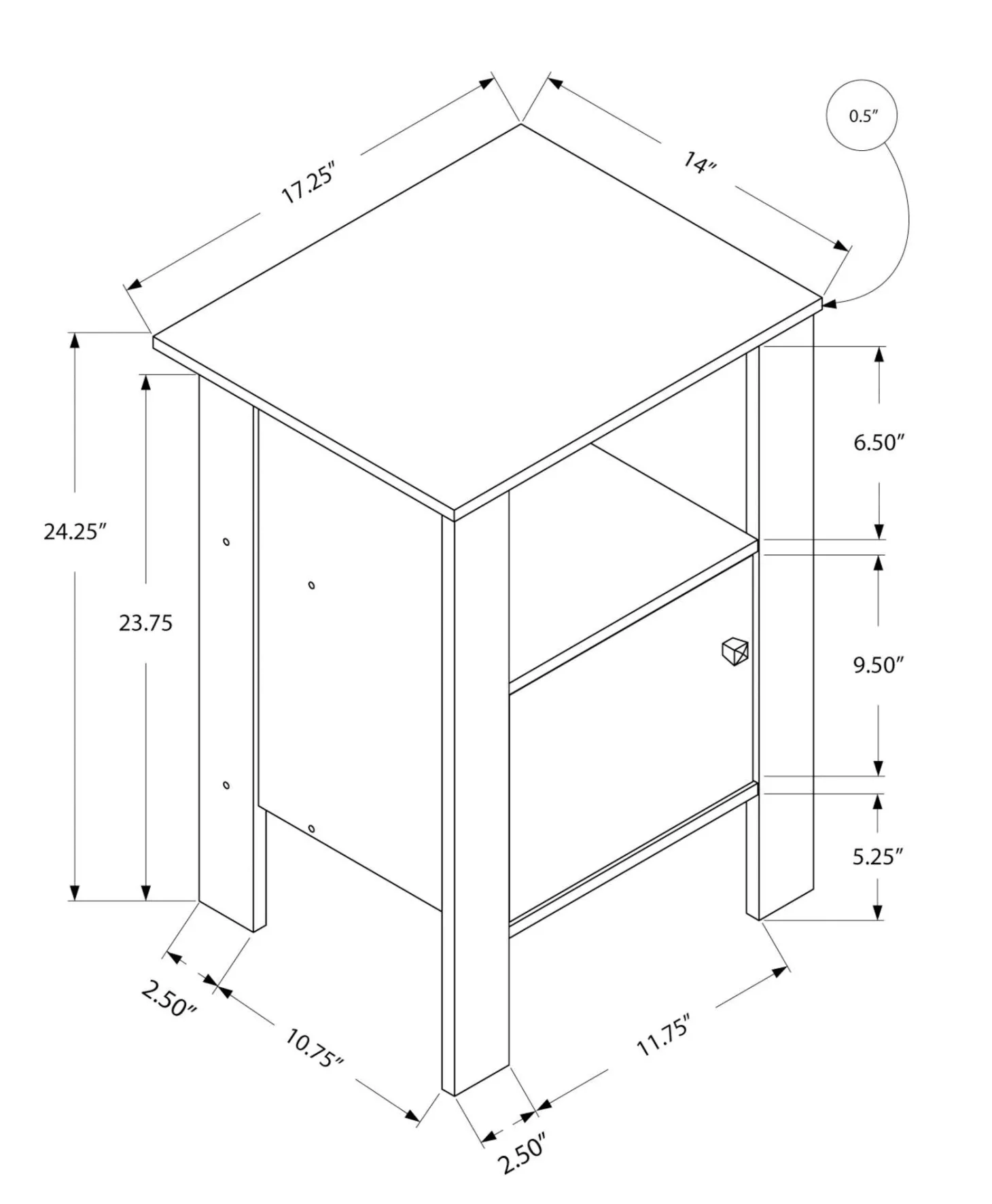Table d'appoint, table de nuit - tablette ouverte, armoire de rangement, r - Monarch