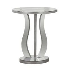 Table de bout - 20"dia, argent brosse, miroir - Monarch