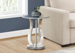 Table de bout - 20"dia, argent brosse, miroir - Monarch
