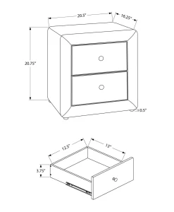 Table de chevet - rembourrée, 2 tiroirs de rangement - 21