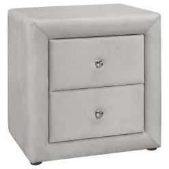 Table de chevet - rembourrée, 2 tiroirs de rangement - 21" h - velour gris p - Monarch