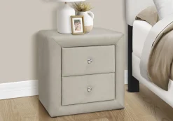 Table de chevet - rembourrée, 2 tiroirs de rangement - 21" h - velour gris p - Monarch