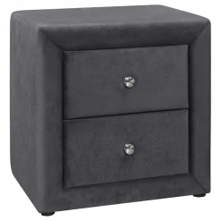 Table de chevet - rembourrée, 2 tiroirs de rangement - 21" h - velour gris f - Monarch