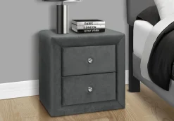 Table de chevet - rembourrée, 2 tiroirs de rangement - 21" h - velour gris f - Monarch