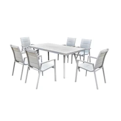 Table d’extérieur en polywood et aluminium avec 6 chaises