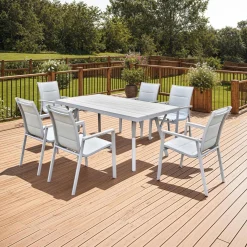 Table d’extérieur en polywood et aluminium avec 6 chaises