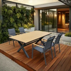 Table d’extérieur en polywood et aluminium avec 4 chaises