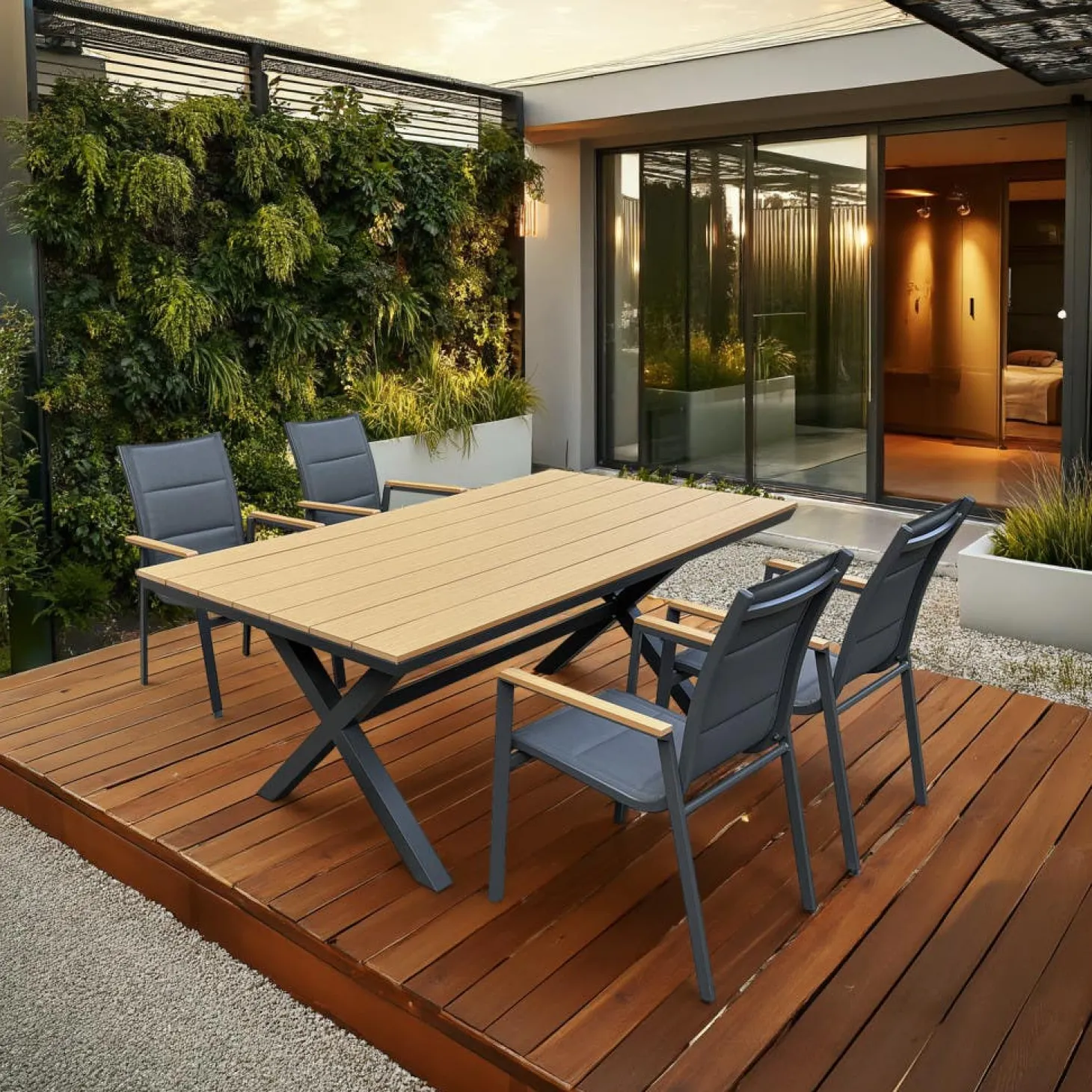 Table d’extérieur en polywood et aluminium avec 4 chaises