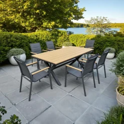 Table d’extérieur en polywood et aluminium avec 6 chaises