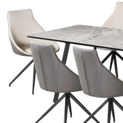 Table en pierre sintérisée et 6 fauteuils de cuisine - crème et gris