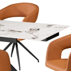 Table en pierre sintérisée et 6 fauteuils de cuisine - orange citrouille