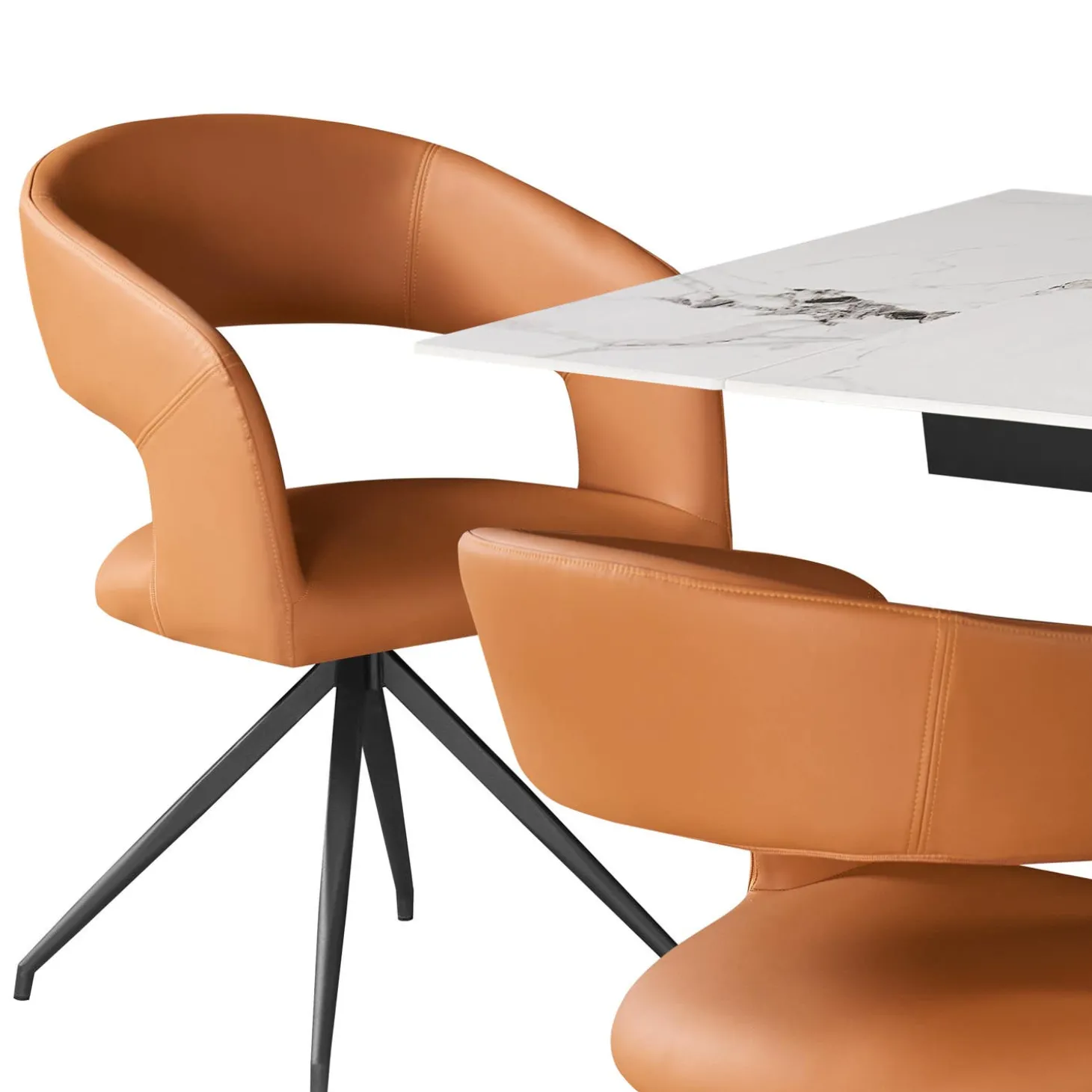 Table en pierre sintérisée et 6 fauteuils de cuisine - orange citrouille