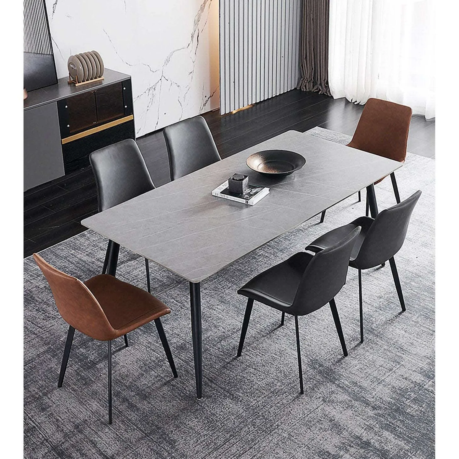 Table en pierre sintérisée avec 6 chaises